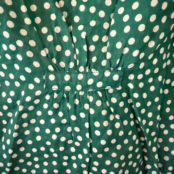 Trovata Green Polka Dot Shirt Blouse Ruffled Short Sleeve Size M Anthro Cottage - Picture 9 of 9